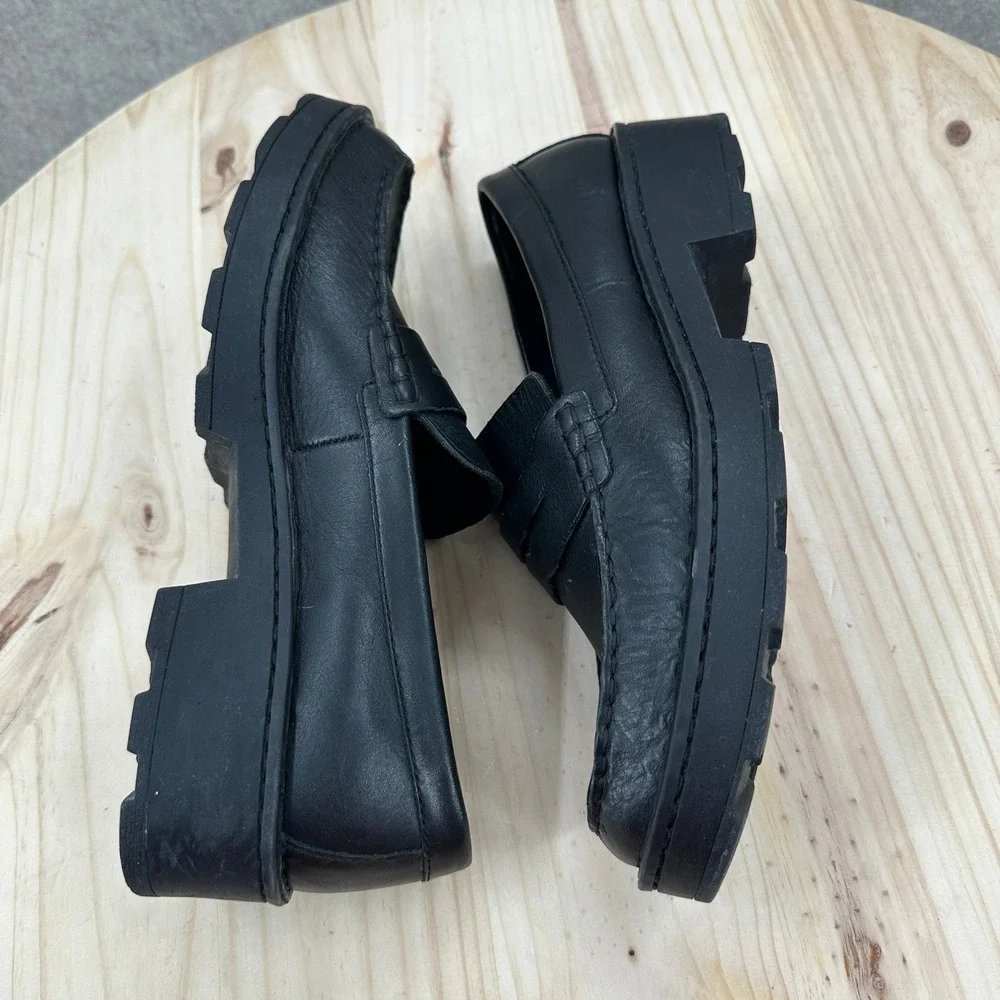 Born Carrera Penny Loafers Womens 9 Black Leather Chunky Lug Sole Shoes